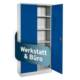 Stahlschrank abschliessbar für Werkstatt & Büro 195x92x42cm, Werkstattschrank sowie Werkzeugschrank mit 4 höhenverstellbaren Einlegeböden,Aktenschrank für 5 Reihen Ordner in Lichtgrau/Enzianblau - 1