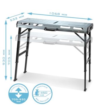 STAHLWERK Mobiler Schweißtisch AWT-930 ST 1068 x 532 mm Höhenverstellbare, klappbare Werkbank | Werktisch | Montagetisch mit 705-930 mm Hubbereich, 450 kg Tragkraft und D20 Lochplatte - 6