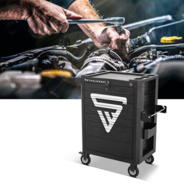 STAHLWERK Werkstattwagen SHARK bestückt mit 235 Premium-Werkzeugen aus Chrom-Vanadium abschließbarer Werkzeugwagen | Profi Montagewagen mit 7 Schubladen und gummierten Long-Life-Rollen - 3