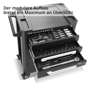 STAHLWERK Werkstattwagen SHARK bestückt mit 235 Premium-Werkzeugen aus Chrom-Vanadium abschließbarer Werkzeugwagen | Profi Montagewagen mit 7 Schubladen und gummierten Long-Life-Rollen - 5