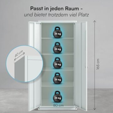 STEELSØN Regulus Metallschrank abschließbar – Stahlschrank mit 5 Ebenen – Werkzeugschrank mit Doppeltüren Grau – Werkstattschrank mit verstellbaren Ablagen – Aktenschrank/Büroschrank Metall - 3