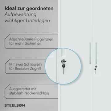 STEELSØN Regulus Metallschrank abschließbar – Stahlschrank mit 5 Ebenen – Werkzeugschrank mit Doppeltüren Grau – Werkstattschrank mit verstellbaren Ablagen – Aktenschrank/Büroschrank Metall - 5