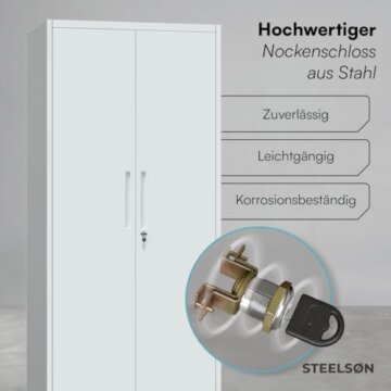 STEELSØN Regulus Metallschrank abschließbar – Stahlschrank mit 5 Ebenen – Werkzeugschrank mit Doppeltüren Grau – Werkstattschrank mit verstellbaren Ablagen – Aktenschrank/Büroschrank Metall - 6