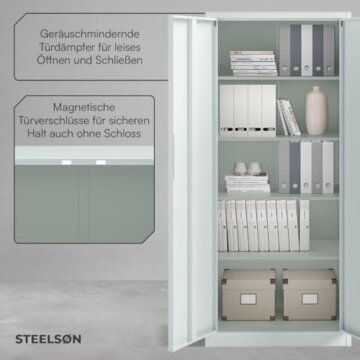 STEELSØN Regulus Metallschrank abschließbar – Stahlschrank mit 5 Ebenen – Werkzeugschrank mit Doppeltüren Grau – Werkstattschrank mit verstellbaren Ablagen – Aktenschrank/Büroschrank Metall - 7