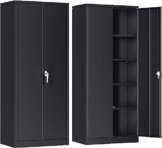 SUPEER Aktenschrank,Metallschrank mit 4 höhenverstellbaren Fachböden,Stahlblech Pulverbeschichtung,Stahlschrank für Werkzeuge,Garage180 x 80 x 40 cm（schwarz） - 1