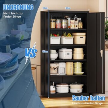 SUPEER Aktenschrank,Metallschrank mit 4 höhenverstellbaren Fachböden,Stahlblech Pulverbeschichtung,Stahlschrank für Werkzeuge,Garage180 x 80 x 40 cm(schwarz) - 3