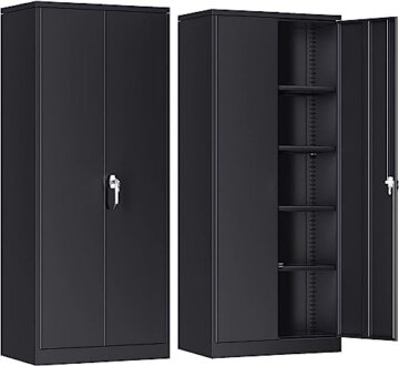 SUPEER Aktenschrank,Metallschrank mit 4 höhenverstellbaren Fachböden,Stahlblech Pulverbeschichtung,Stahlschrank für Werkzeuge,Garage180 x 80 x 40 cm(schwarz) - 1