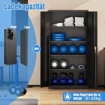 SUPEER Aktenschrank,Metallschrank mit 4 höhenverstellbaren Fachböden,Stahlblech Pulverbeschichtung,Stahlschrank für Werkzeuge,Garage180 x 80 x 40 cm(schwarz) - 5