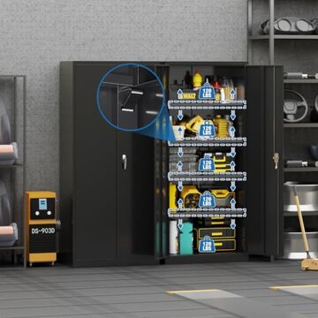 SUPEER Aktenschrank,Metallschrank mit 4 höhenverstellbaren Fachböden,Stahlblech Pulverbeschichtung,Stahlschrank für Werkzeuge,Garage180 x 80 x 40 cm(schwarz) - 7