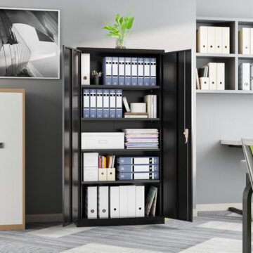 SUPEER Aktenschrank,Metallschrank mit 4 höhenverstellbaren Fachböden,Stahlblech Pulverbeschichtung,Stahlschrank für Werkzeuge,Garage180 x 80 x 40 cm(schwarz) - 8