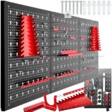 tectake® Werkzeug Lochwand aus Metall, 120 x 60 x 2 cm, Werkzeugwand Lochplatte, inkl. Werkzeughalter Set Haken und Halterungen, Wandregal Regalsystem für Werkbank, Garage, Werkstatteinrichtung - 3tlg - 1