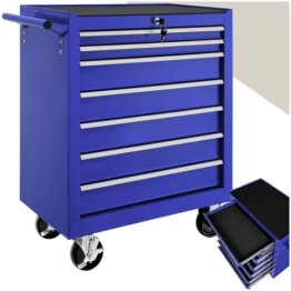 tectake Werkzeugwagen, Werkstattwagen, rollende Werkstatt, Werkzeugwagen leer, Werkzeugbox, 7 Schubfächer, 69 x 33 x 79 cm, Rollen mit Bremsen, inkl. 2 Schlüssel - blau - 1