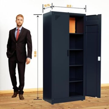 VCGGAIP Werkzeugschrank mit 2 Türen und 4 verstellbaren Regalen Aufbewahrungsschränke Garagenschränke abschließbar Metallschrank für Büro, Zuhause, Garage (Dunkelgrau) - 2