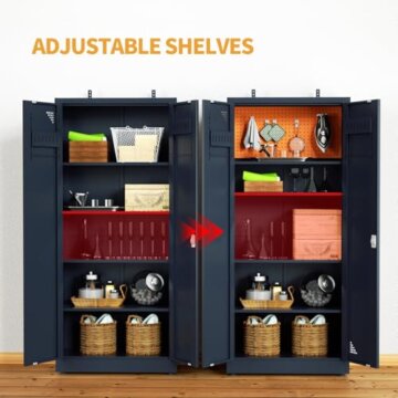 VCGGAIP Werkzeugschrank mit 2 Türen und 4 verstellbaren Regalen Aufbewahrungsschränke Garagenschränke abschließbar Metallschrank für Büro, Zuhause, Garage (Dunkelgrau) - 3