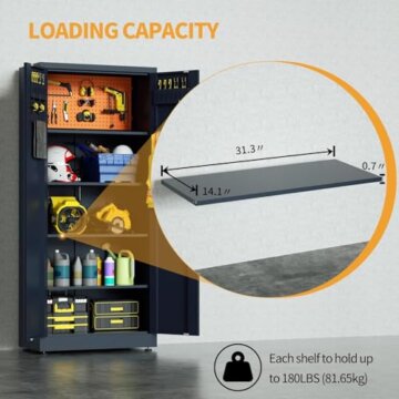 VCGGAIP Werkzeugschrank mit 2 Türen und 4 verstellbaren Regalen Aufbewahrungsschränke Garagenschränke abschließbar Metallschrank für Büro, Zuhause, Garage (Dunkelgrau) - 5