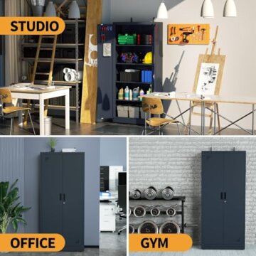 VCGGAIP Werkzeugschrank mit 2 Türen und 4 verstellbaren Regalen Aufbewahrungsschränke Garagenschränke abschließbar Metallschrank für Büro, Zuhause, Garage (Dunkelgrau) - 7