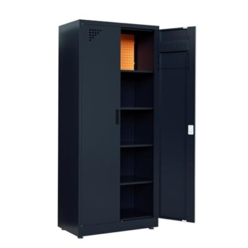 VCGGAIP Werkzeugschrank mit 2 Türen und 4 verstellbaren Regalen Aufbewahrungsschränke Garagenschränke abschließbar Metallschrank für Büro, Zuhause, Garage (Dunkelgrau) - 8