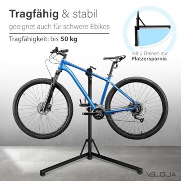 VELOJA® Montageständer für Fahrräder bis 50kg Profi Fahrrad Montageständer Ebike Fahrrad Reparaturständer Schwerlast Fahrradhalter E-Bike Fahrradständer Reparatur Fahrradmontageständer - 4