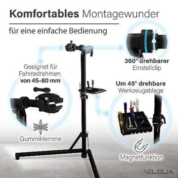 VELOJA® Montageständer für Fahrräder bis 50kg Profi Fahrrad Montageständer Ebike Fahrrad Reparaturständer Schwerlast Fahrradhalter E-Bike Fahrradständer Reparatur Fahrradmontageständer - 6
