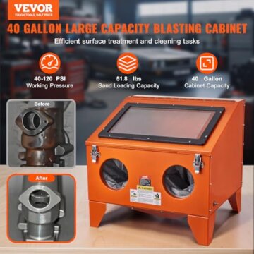 VEVOR 40-Gallonen-Sandstrahlkabine, 40–120 PSI tragbare Tisch-Sandstrahlkabine, robuster Sandstrahler aus Stahl mit Strahlpistole und 4 Keramikdüsen für die Entfernung von Farbe, Flecken und Rost - 2