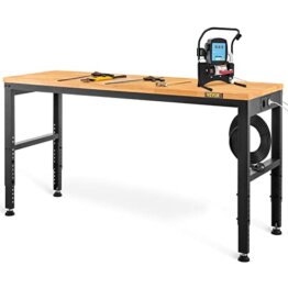 VEVOR Höhenverstellbare Werkbank 122 x 61 x 72-97 cm Spanntisch, 900 kg Gewichtskapazität Arbeitstisch, Braun Klappbare Werkzeugbank aus Kaltgewalzter Stahl, Multifunktionswerktisch für Werkstatt - 1