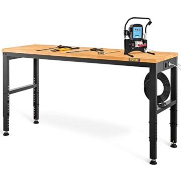 VEVOR Höhenverstellbare Werkbank 122 x 61 x 72-97 cm Spanntisch, 900 kg Gewichtskapazität Arbeitstisch, Braun Klappbare Werkzeugbank aus Kaltgewalzter Stahl, Multifunktionswerktisch für Werkstatt - 1
