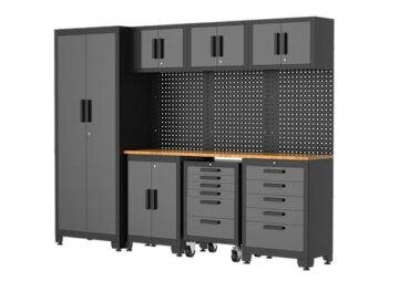 VITO Männerküche - 19-TLG Werkstatteinrichtungs Set mit Schubladen ca. 455 x 50 x 200 cm, Garage Werkstatteinrichtung, Werkbank, Werkzeugschrank, Werkbank mit Holzarbeitsplatte - (VIAGC2SET) - 2