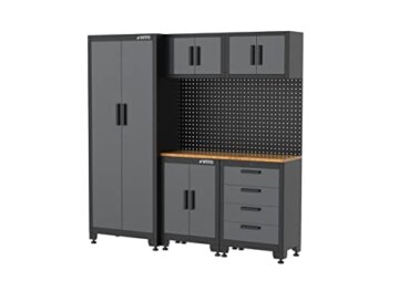 VITO Männerküche - 19-TLG Werkstatteinrichtungs Set mit Schubladen ca. 455 x 50 x 200 cm, Garage Werkstatteinrichtung, Werkbank, Werkzeugschrank, Werkbank mit Holzarbeitsplatte - (VIAGC2SET) - 3