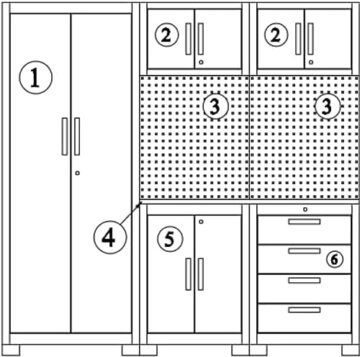 VITO Männerküche - 19-TLG Werkstatteinrichtungs Set mit Schubladen ca. 455 x 50 x 200 cm, Garage Werkstatteinrichtung, Werkbank, Werkzeugschrank, Werkbank mit Holzarbeitsplatte - (VIAGC2SET) - 5