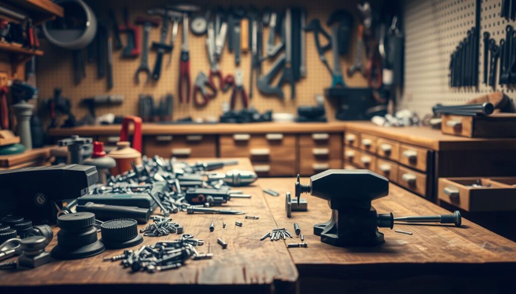 Werkbank Schubladen Schraubstöcken